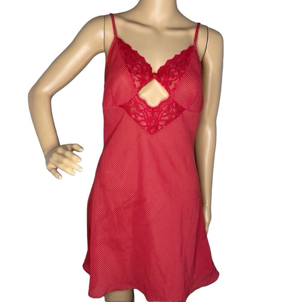 Vintage Van Raalte Spaghetti Straps Nightgown Red with White Polkadots Sz Small